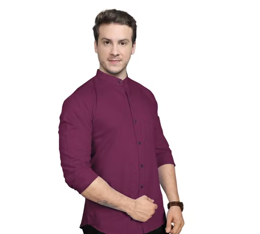 FIBERMILL Men's Solid Mandarin Maroon Shirts - Image 2
