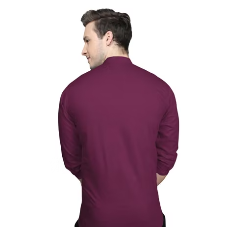 FIBERMILL Men's Solid Mandarin Maroon Shirts - Image 3