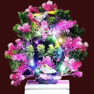 Artificial bonsai plant 2 sparrow with led light pot for office MULTICOLOUR