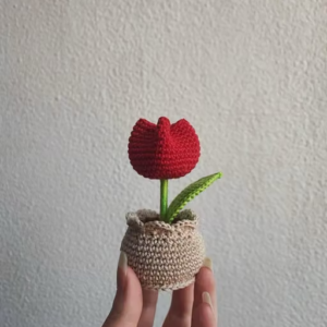 Artsty Crocheted Tulip Plant in Pot, Handmade Yarn Flower