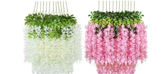Creativo (Pack of 12) Artificial Hanging Wisteria Flower Vine| Hanging Silk Wisteria Orchid Flower Strings for Wedding Party, Garden Outdoor, Greenery, Wall Decoration (6 Pink + 6 White =12 Pcs)