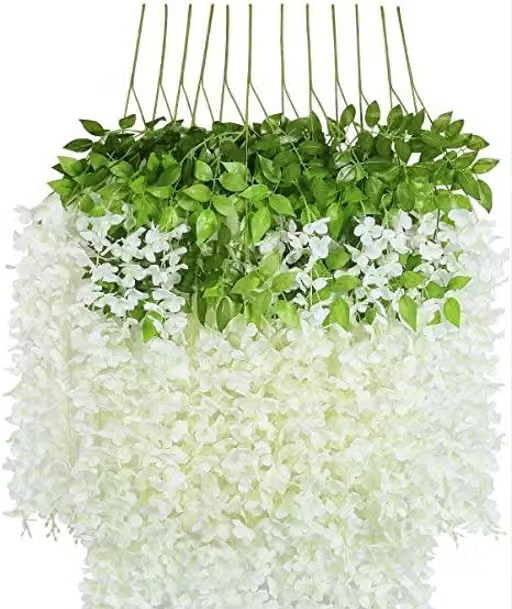 Creativo (Pack of 12) Artificial Hanging Wisteria Flower Vine| Hanging Silk Wisteria Orchid Flower Strings for Wedding Party, Garden Outdoor, Greenery, Wall Decoration (6 Pink + 6 White =12 Pcs) - Image 2