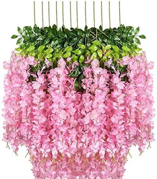 Creativo (Pack of 12) Artificial Hanging Wisteria Flower Vine| Hanging Silk Wisteria Orchid Flower Strings for Wedding Party, Garden Outdoor, Greenery, Wall Decoration (6 Pink + 6 White =12 Pcs) - Image 4