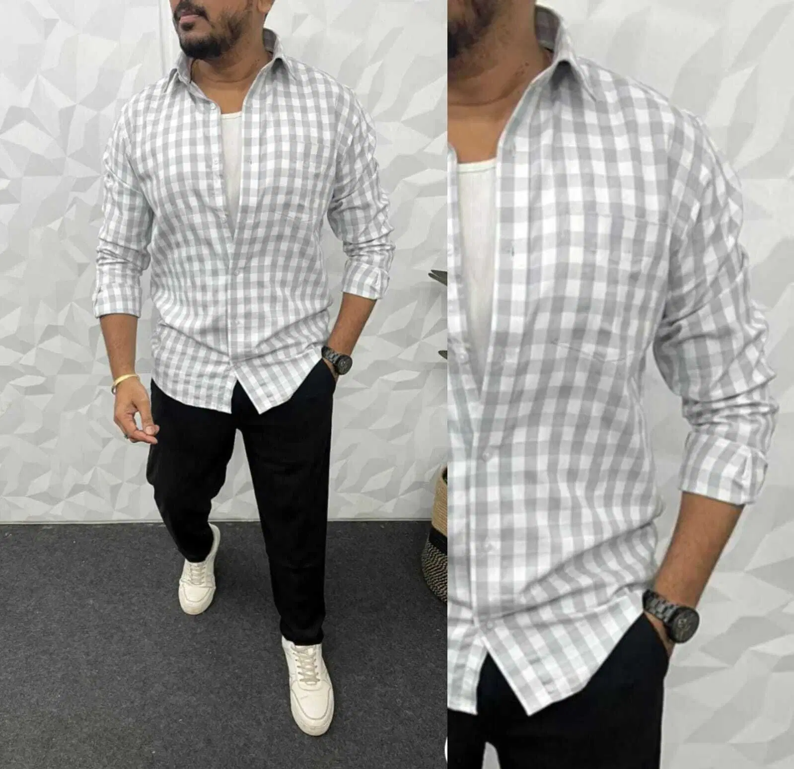 Cotton Blend Regular Fit Checks Full Sleeves Men's Casual Shirt - Grey ( Pack of 1 )