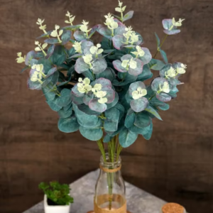 9 Shades 3 Sticks Artificial Flower Eucalyptus Gingko Leaves Fake Flowers Sticks For Home Decor,Craft, Wedding,Marriage,DiwaliDurga Puja,Office, Balcony, Living Room, Mother's Day,Rose, Gift For Her/Him , Flowers Art and Craft DIY(Without Vase Pot) (Green) (Size: L-25 CM x W-25 CM x H-48 CM)