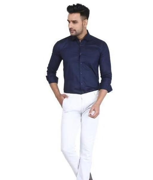 Youth First Men's Solid Spread Collar Navy Blue Shirts