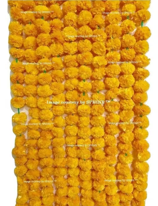 SPHINX Artificial Marigold Fluffy Flowers Garlands(GENDA TORAN) for Decoration - Pack of 10 (Light Orange)