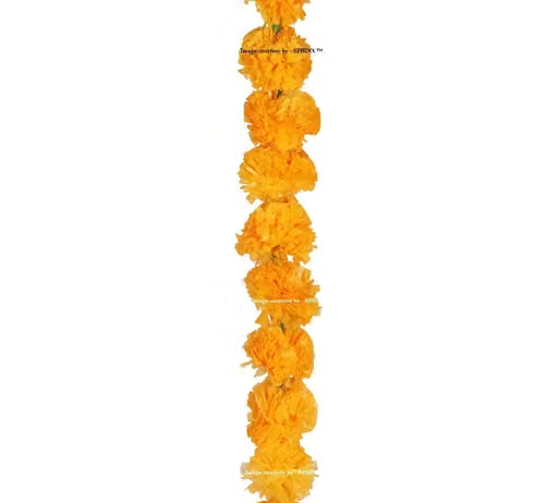 SPHINX Artificial Marigold Fluffy Flowers Garlands(GENDA TORAN) for Decoration - Pack of 10 (Light Orange) - Image 2