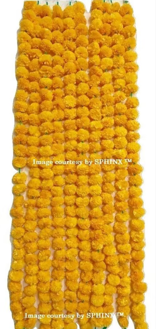 SPHINX Artificial Marigold Fluffy Flowers Garlands(GENDA TORAN) for Decoration - Pack of 10 (Light Orange) - Image 3