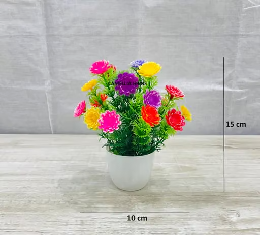 Camellia Grins Plastic Green Artificial Plants, Flower Decoration, Flower, Artificial Plants, Artificial Flowers with Pot for Home Decoration (Multicolor Flowers, Pack of 2) - Image 2