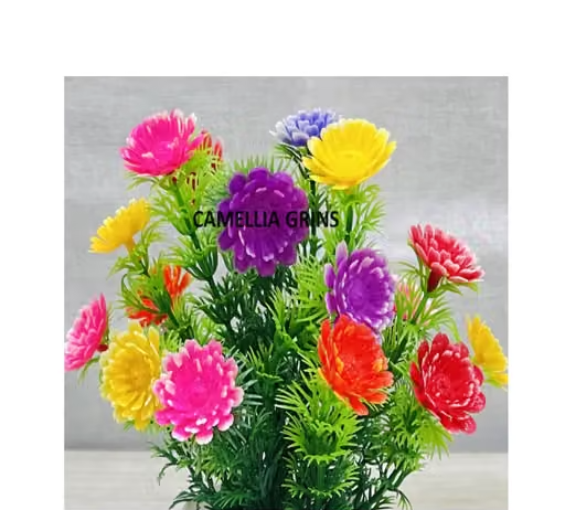 Camellia Grins Plastic Green Artificial Plants, Flower Decoration, Flower, Artificial Plants, Artificial Flowers with Pot for Home Decoration (Multicolor Flowers, Pack of 2) - Image 3