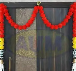 Artificial Marigold Fluffy Flower Garlands Full Size Ghanti Door toran (Orange and Yellow) Set Best Quality Door hangings for Decoration