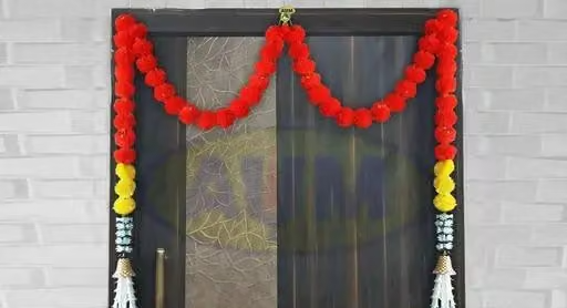 Artificial Marigold Fluffy Flower Garlands Full Size Ghanti Door toran (Orange and Yellow) Set Best Quality Door hangings for Decoration
