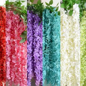 Pack of 12 (43.2Ft) Artificial Wisteria Vine| Ratta Fake Wisteria Hanging | Garland Silk Long Hanging Bush Flowers String for Home Party Wedding Decor (2 Red 2 Pink 2 Purple 2 Blue 2 White 2 Green, 12)