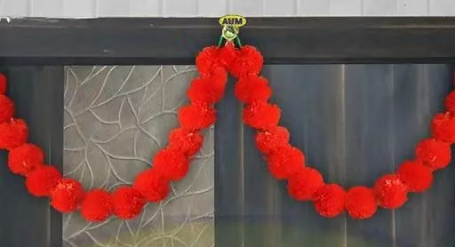 Artificial Marigold Fluffy Flower Garlands Full Size Ghanti Door toran (Orange and Yellow) Set Best Quality Door hangings for Decoration - Image 2