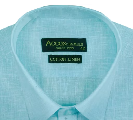 ACCOX Men's Half Sleeves Formal Regular Fit Cotton Linen Shirt(Ocean Blue,GO524) - Image 2