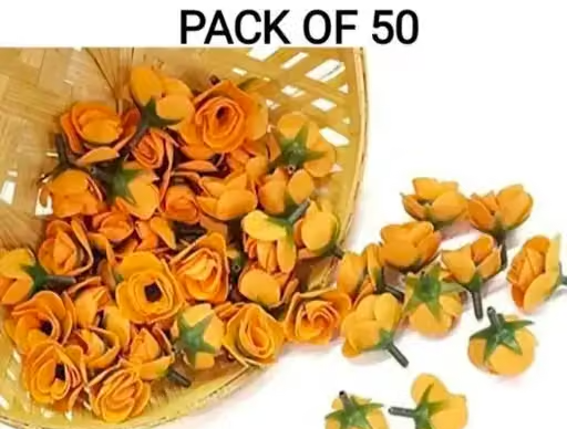 Artificial Flowers Roses for Decorating Purposes and DIY, Crafting, Home Decor, Festival, Pooja Room Decoration ,Potpourri, Flowers For Decorations On Ganpati Pooja Ganesh Chaturthi Rakshabandhan Festivals ( 50 pcs ) Artificial Velvet Roses - 3.5 cm Loose Faux Flowers for DIY Crafts
