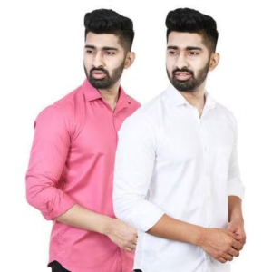 Youth First Men's Solid Spread Collar White Shirts Pack 2