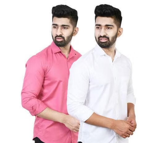 Youth First Men's Solid Spread Collar White Shirts Pack 2