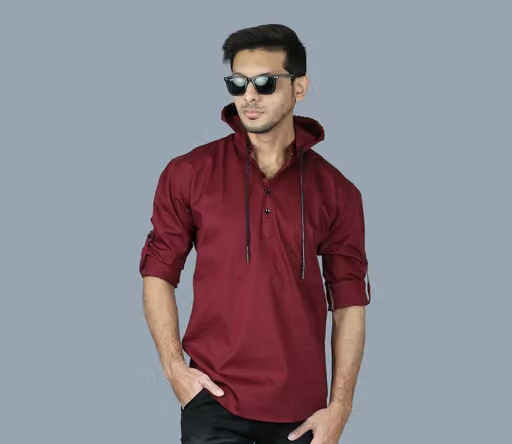 Mens Cotton Hooded Fancy Shirt