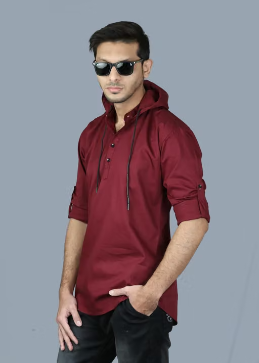 Mens Cotton Hooded Fancy Shirt - Image 3