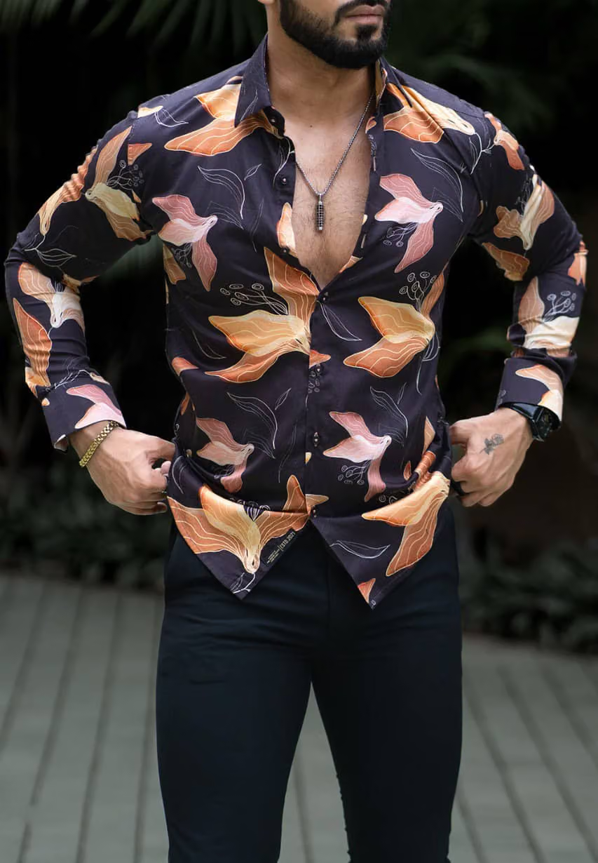 veniz Poly Cotton Regular Fit Printed Full Sleeves Men's Casual Shirt - Brown ( Pack of 1 )