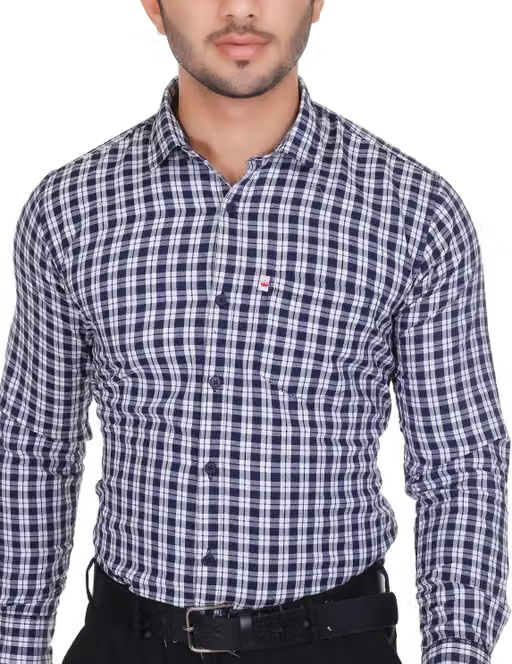 Elegance Men's Branded Cotton Check Shirt, Single Pocket, Full sleeves. - Image 2