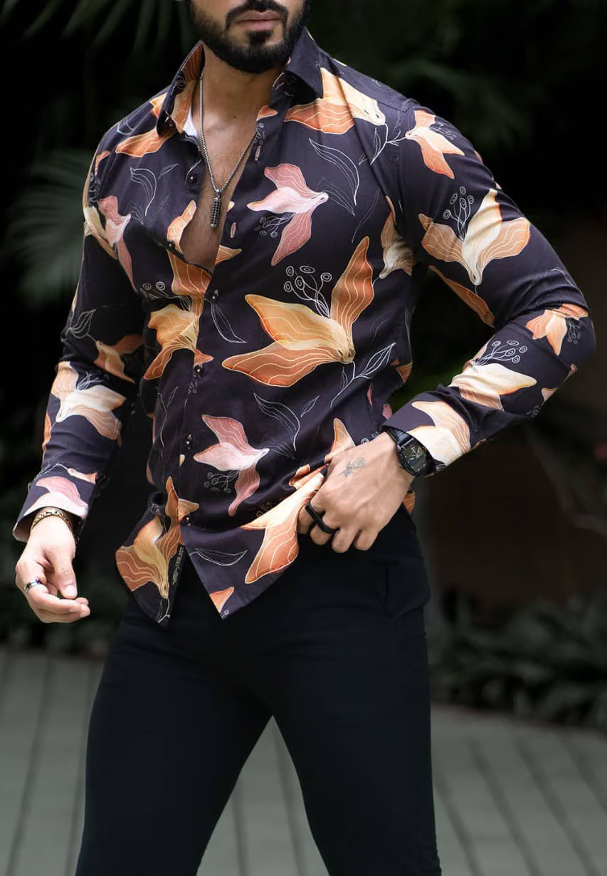 veniz Poly Cotton Regular Fit Printed Full Sleeves Men's Casual Shirt - Brown ( Pack of 1 ) - Image 2