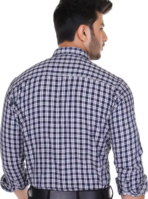 Elegance Men's Branded Cotton Check Shirt, Single Pocket, Full sleeves. - Image 3