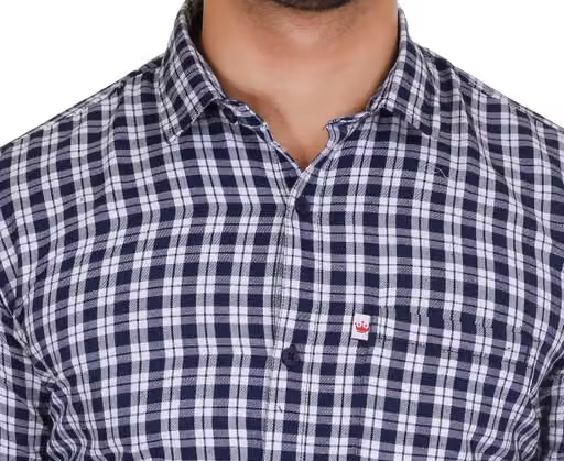 Elegance Men's Branded Cotton Check Shirt, Single Pocket, Full sleeves. - Image 4