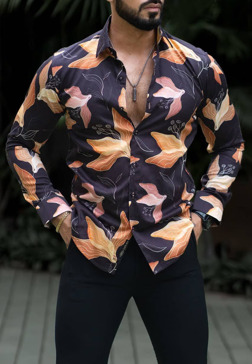 veniz Poly Cotton Regular Fit Printed Full Sleeves Men's Casual Shirt - Brown ( Pack of 1 ) - Image 4