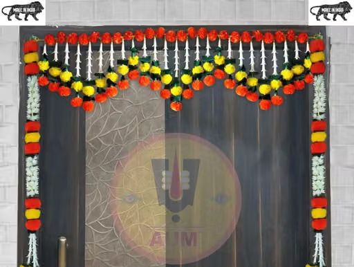 AUM Artificial Marigold Door Toran with Mogra Ladi Set, Bhonga Toran (Orange & Yellow with Mogra Ladi Set) Wall Decor & Hangings