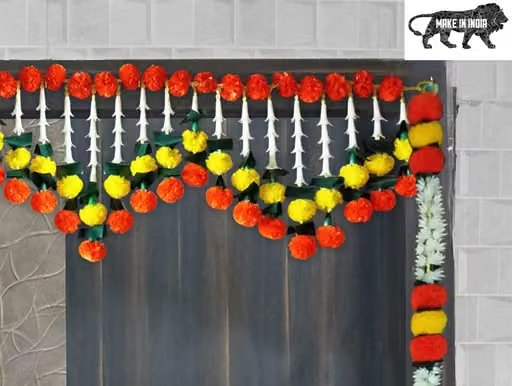 AUM Artificial Marigold Door Toran with Mogra Ladi Set, Bhonga Toran (Orange & Yellow with Mogra Ladi Set) Wall Decor & Hangings - Image 2