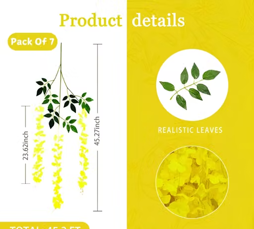 MellowStar Artificial Hanging Dense Wisteria Flower Vine Leaves for Decoration or Hanging Flowers for Home,office,garden, festivale decoration Pack Of 7 - Image 2