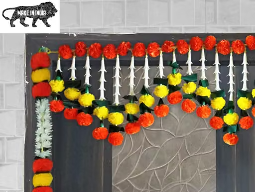 AUM Artificial Marigold Door Toran with Mogra Ladi Set, Bhonga Toran (Orange & Yellow with Mogra Ladi Set) Wall Decor & Hangings - Image 3