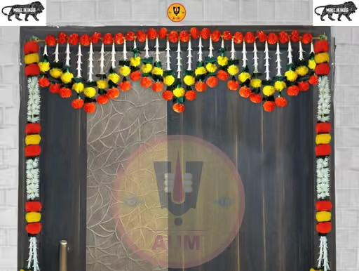 AUM Artificial Marigold Door Toran with Mogra Ladi Set, Bhonga Toran (Orange & Yellow with Mogra Ladi Set) Wall Decor & Hangings - Image 4