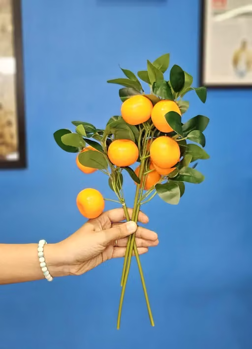 SATYAM KRAFT 6 Pc Orange Plant Stick, Artificial Decoration Plant for Home Decor Item, Multi Decoration Item, Showpiece (Pack of 6)