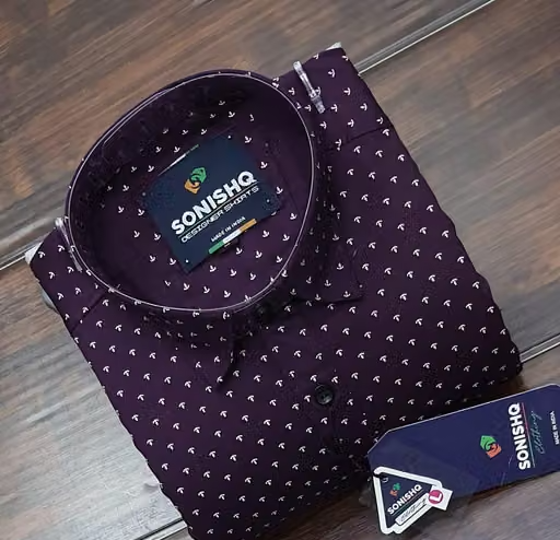 Men's Designer Party Wear Casual Solid Full Sleeves Printed Cotton Dotted Premium Shirt (Purple) By SONISHQ