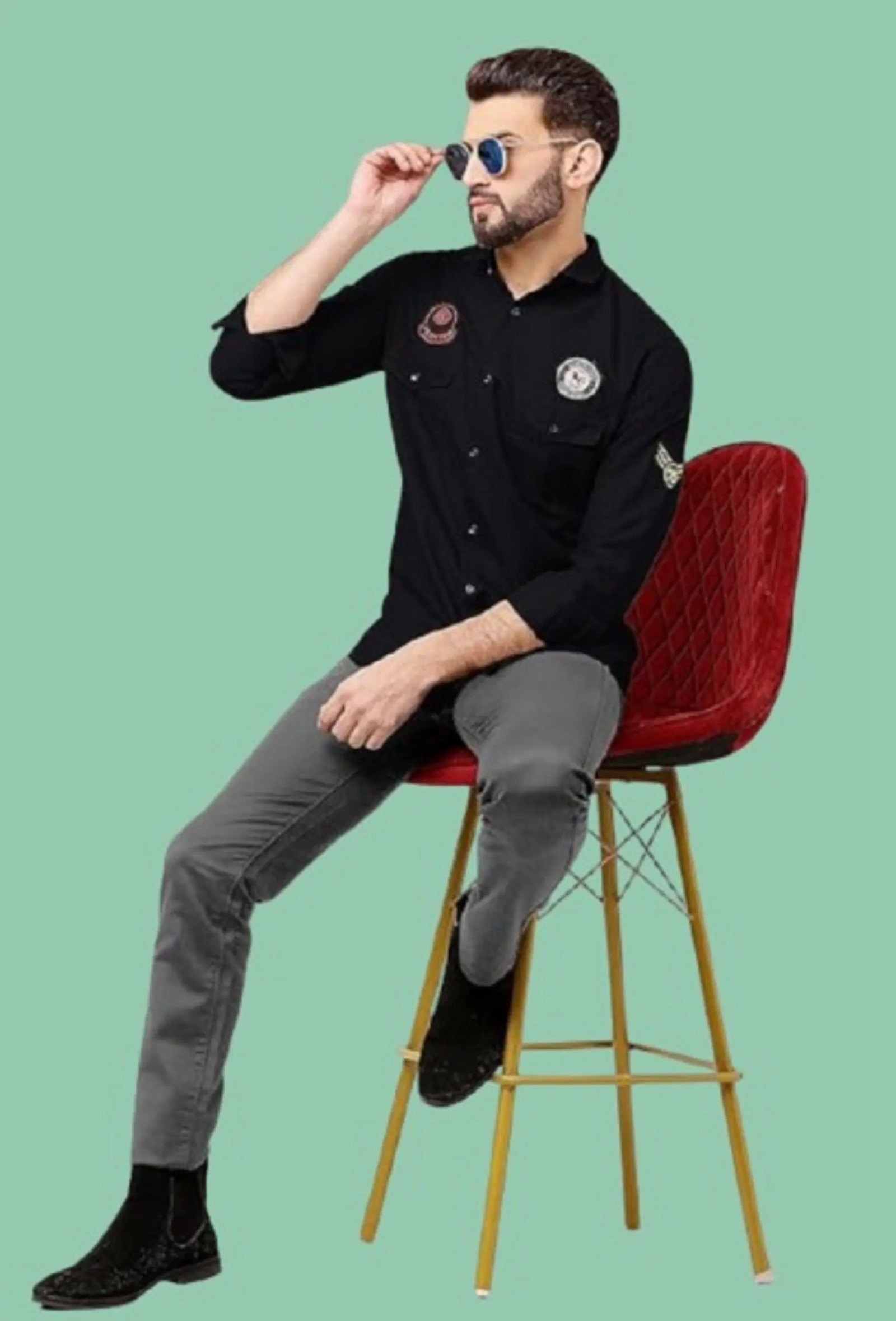 Cotton Blend Regular Fit Embroidered Full Sleeves Men's Casual Shirt - Black ( Pack of 1 ) - Image 3