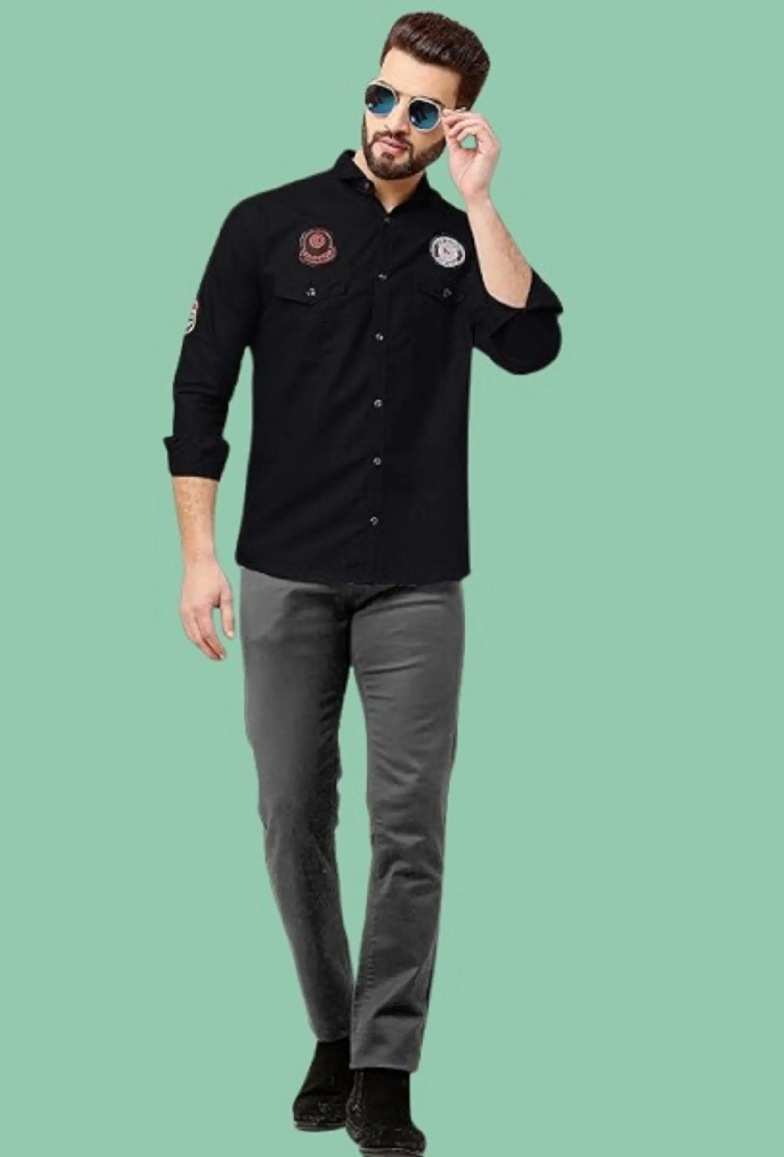 Cotton Blend Regular Fit Embroidered Full Sleeves Men's Casual Shirt - Black ( Pack of 1 ) - Image 4