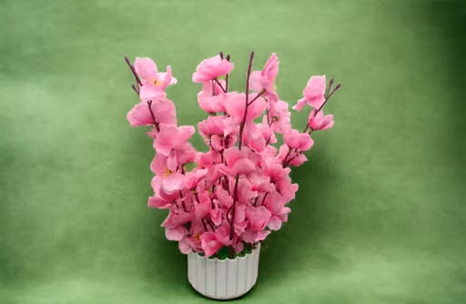 Artificial Cherry Blossom Flowers With Plastic Pot Home Decoration Living Room Office Side table (27.5 Cm Height)