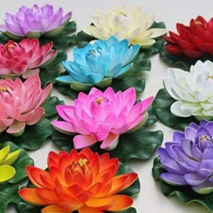 NN Globe Set of 6 Artificial Floating Lotus Flowers with Rubber Leaf for Outdoor Indoor Home Decoration and Craft
