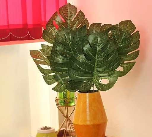 Plastic 10 Pcs Artificial Monstera Plant Leaves Flowers For Home Decor Living Room Vase Office Balcony Table Birthday Anniversary Wedding Decoration Items (35.56 X 17.78 Cm, - Image 2