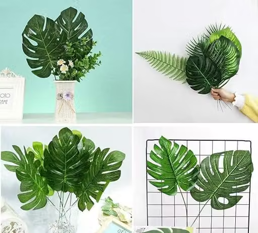 Plastic 10 Pcs Artificial Monstera Plant Leaves Flowers For Home Decor Living Room Vase Office Balcony Table Birthday Anniversary Wedding Decoration Items (35.56 X 17.78 Cm, - Image 3