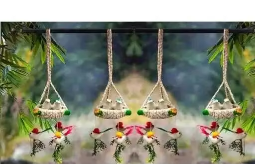 Artificial Hanging Birds With Nest Plant Flower For Home & Office Decoration Small Set Of 4 Wall Décor & Hangings