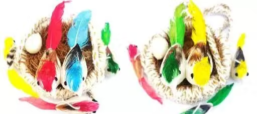 Artificial Hanging Birds With Nest Plant Flower For Home & Office Decoration Small Set Of 4 Wall Décor & Hangings - Image 2