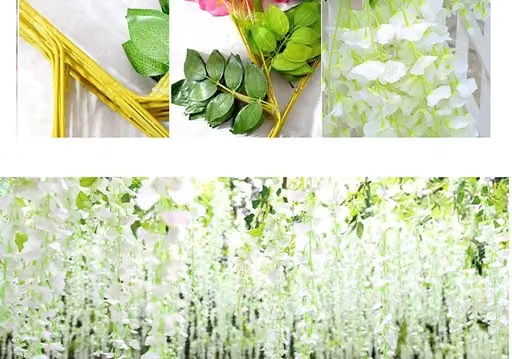 Pack of 6 Wisteria Artificial Flowers Garland Long Hanging Silk Bush Flowers String for Diwali, Wedding, Wall, Garden, Pooja Decorations (White) - Image 3