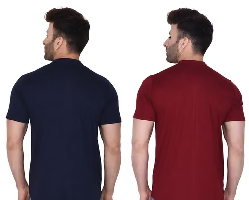 Blisstone Men Solid Mandarin Collar Half Sleeve Shirt Pack of 2 (Navy Blue & Maroon) - Image 2