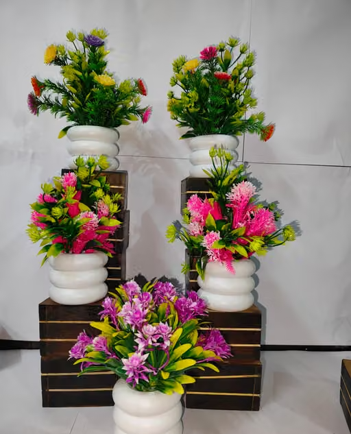 Artificial Flower Multicolor With Pot For Home ,Office And Garden Decor Pack of 5