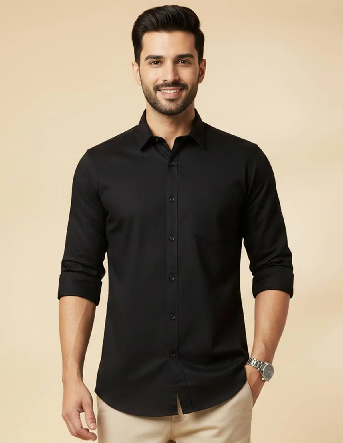 color bucket 100% Cotton Regular Fit Solids Full Sleeves Men's Casual Shirt - Black ( Pack of 1 )